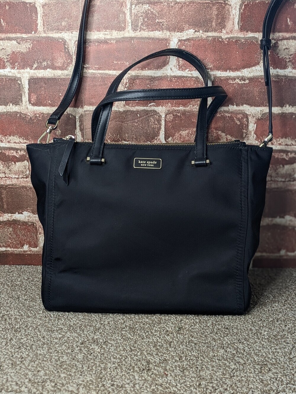 Kate Spade Dawn satchel purse black nylon crossbody bag shoulder top handle